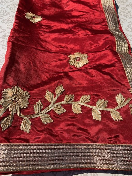 Gota Patti Silk Chunni - Red - Image 3