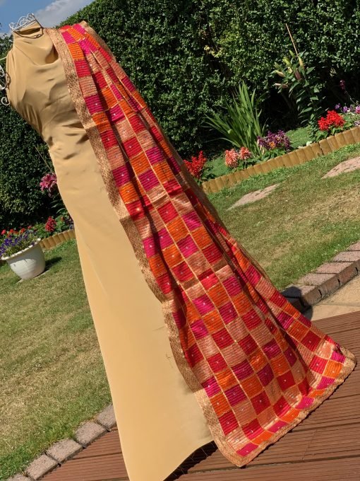 Heavy Stonework Phulkari Chunni Red/Orange - Image 3