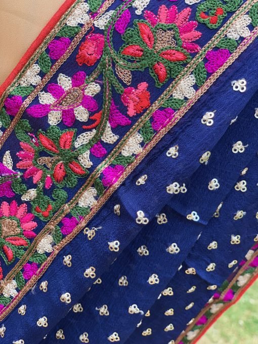 Chenon Silk Sequence & Embroidery Chunni - Blue - Image 3