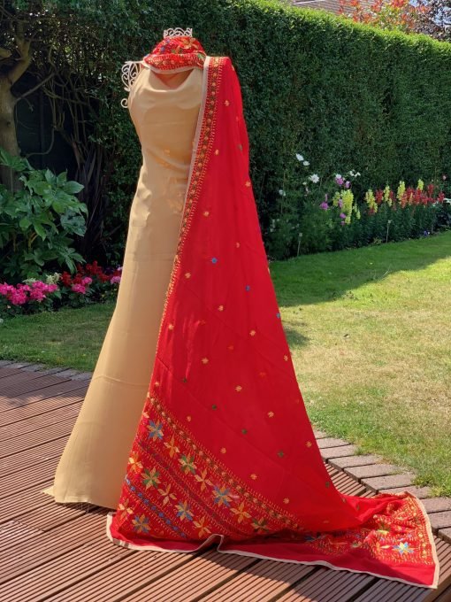 Pure Chiffon Silk Phulkari Chunni Red