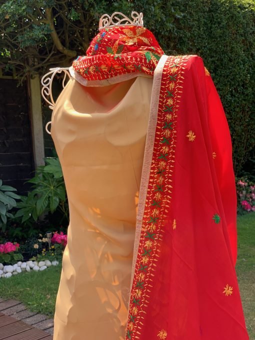 Pure Chiffon Silk Phulkari Chunni Red - Image 2