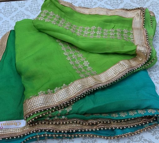 Multicolour Gota Patti Chunni - Green/Turquoise - Image 3