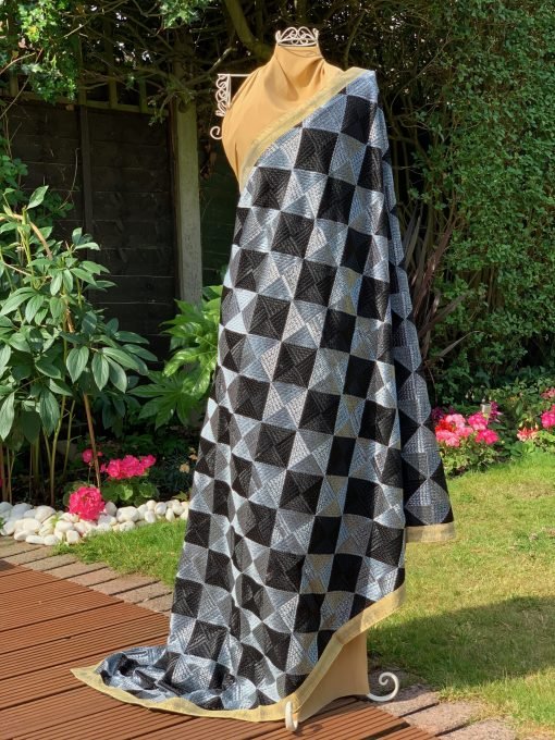 Checkered Phulkari Chunni - Black/Silver