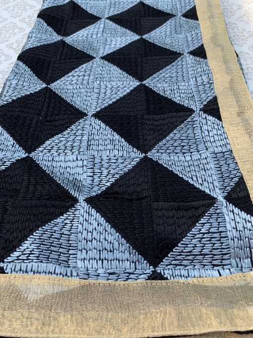 Checkered Phulkari Chunni - Black/Silver - Image 3