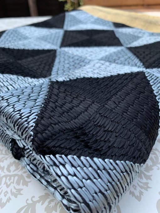 Checkered Phulkari Chunni - Black/Silver - Image 5