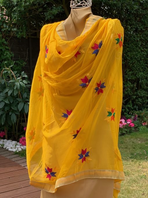 Light Phulkari Chunni - Yellow - Image 2