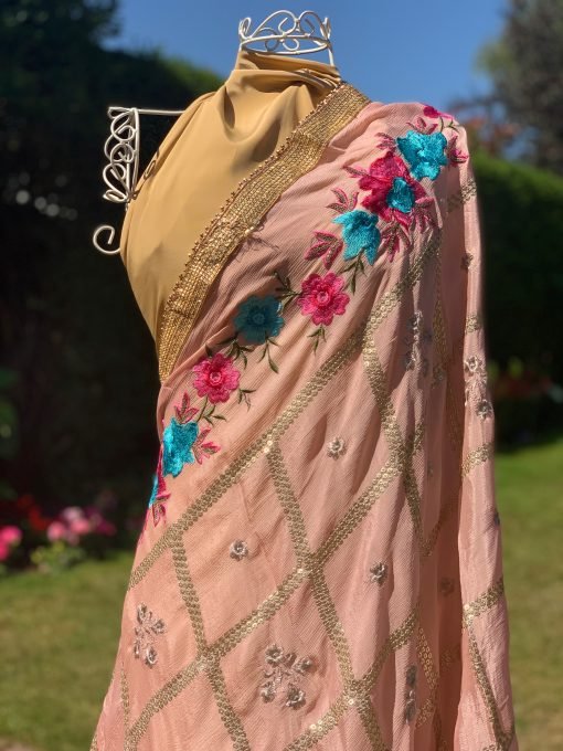 Sequence & Embroidery Chunni - Peach