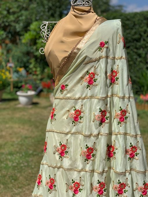 Flower Embroidery & Sequence Chunni - Sea Green - Image 2