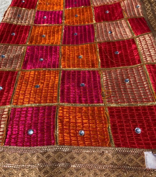 Heavy Stonework Phulkari Chunni Red/Orange - Image 5