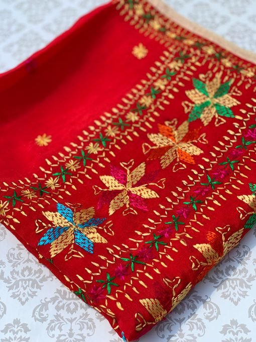Pure Chiffon Silk Phulkari Chunni Red - Image 4