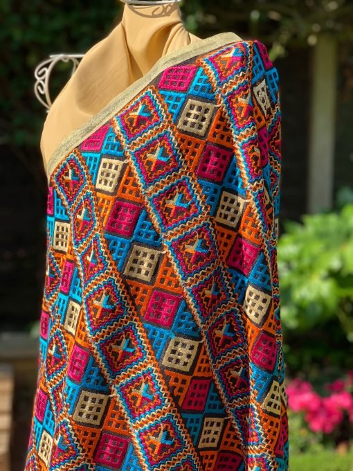 All Over Phulkari Chunni - Black/Orange/Blue - Image 2