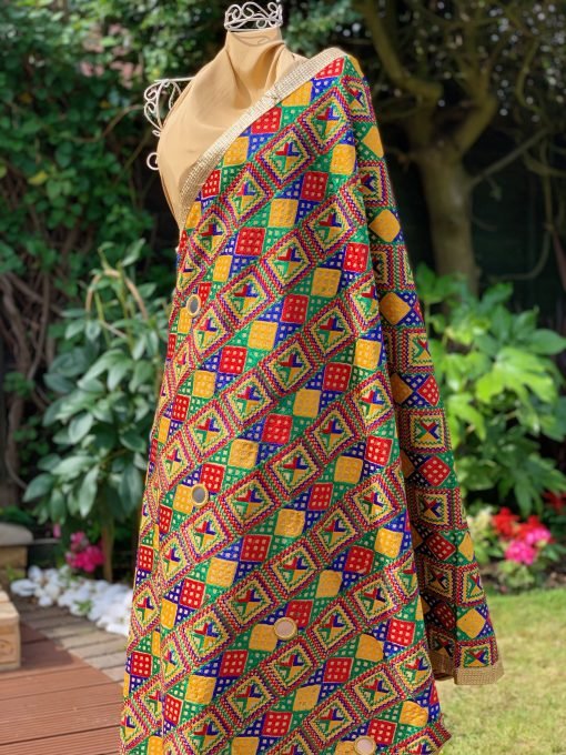 Heavy Phulkari Chunni - Multicolour - Image 4