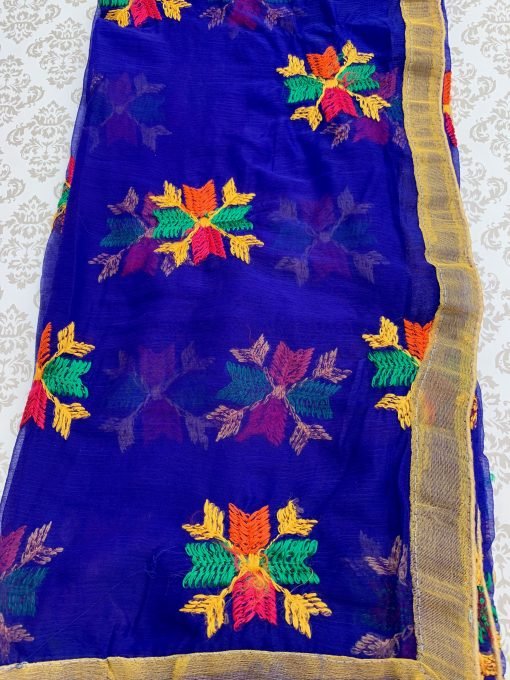 Light Phulkari Chunni - Blue - Image 3