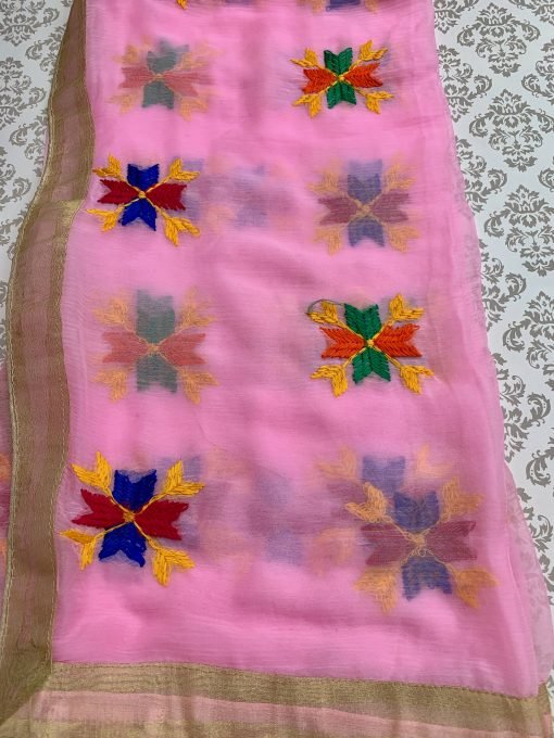 Light Phulkari Chunni - Baby Pink - Image 3