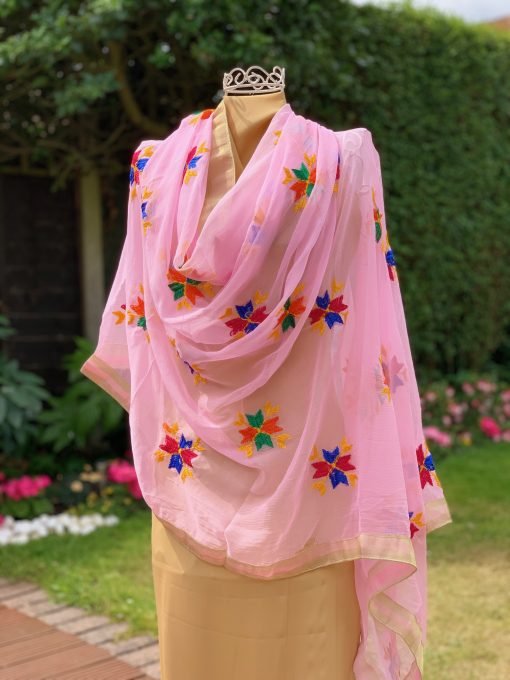 Light Phulkari Chunni - Baby Pink - Image 2