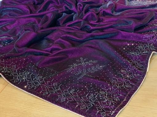 Twotone Velvet Shawl With Stonework - Dark Magenta - Image 3