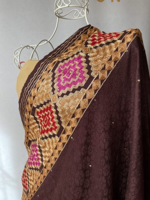 Embroidered Phulkari Shawl - Aubergine