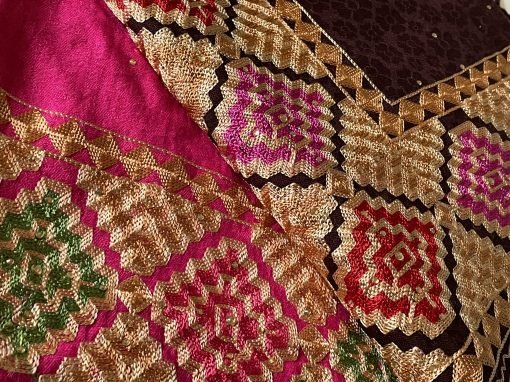 Embroidered Phulkari Shawl - Aubergine - Image 5