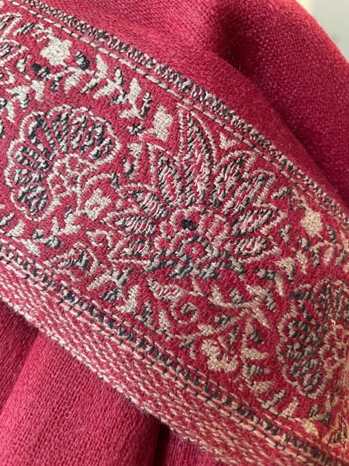 Self Printed Wool Shawl with Border Embroidery - Maroon - Image 4