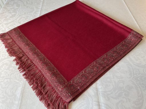 Self Printed Wool Shawl with Border Embroidery - Maroon - Image 5