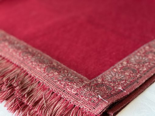 Self Printed Wool Shawl with Border Embroidery - Maroon - Image 2