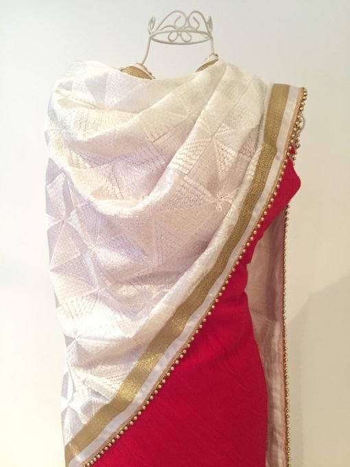 Heavy Phulkari Chunni - White