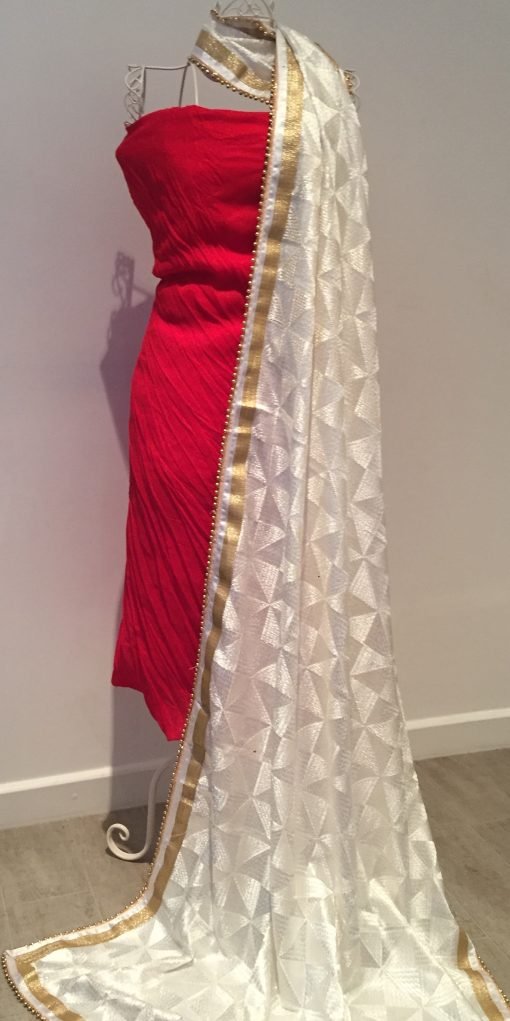 Heavy Phulkari Chunni - White - Image 2