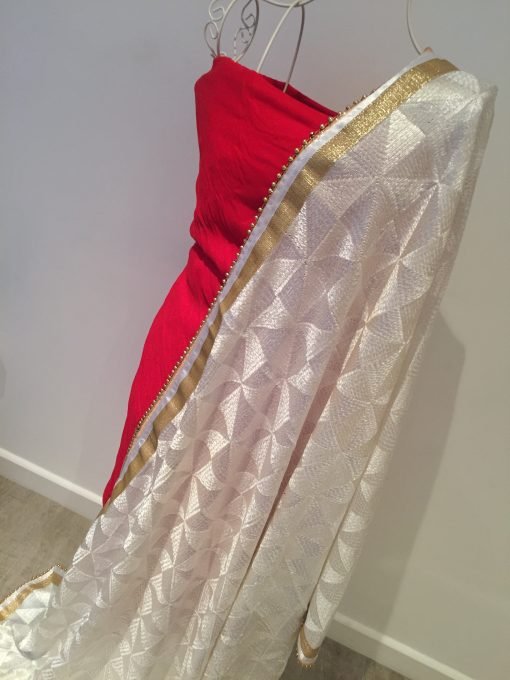Heavy Phulkari Chunni - White - Image 4