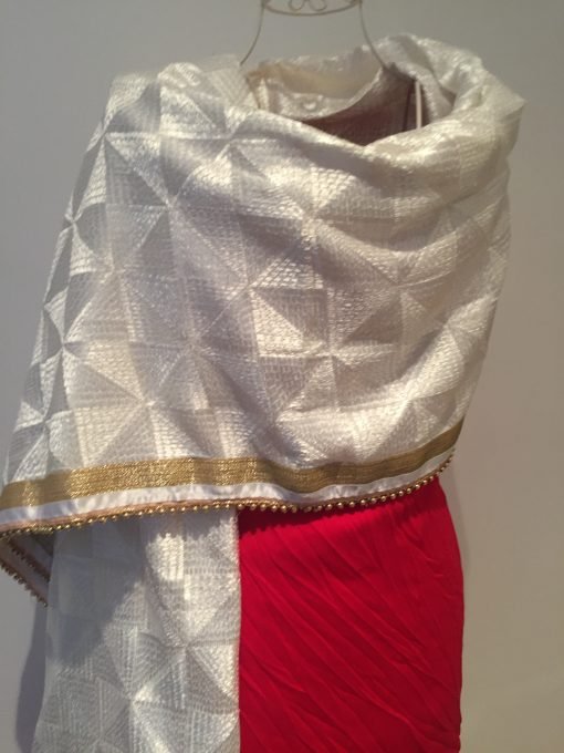 Heavy Phulkari Chunni - White - Image 3