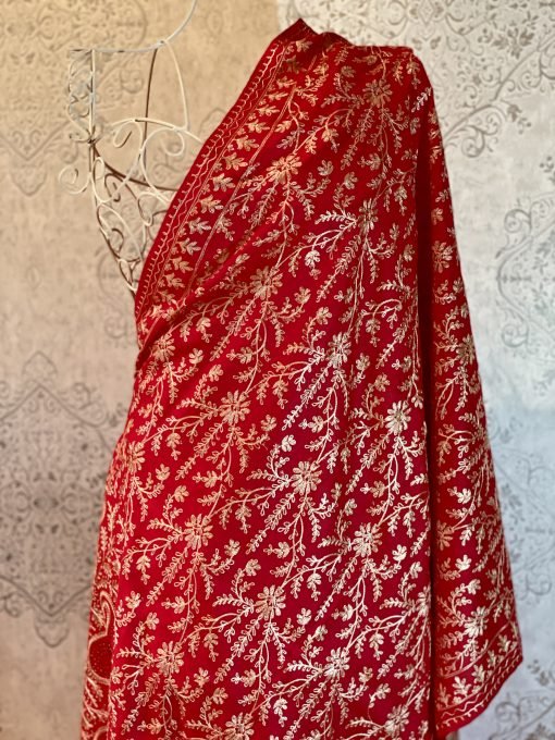 Nalki Embroidered Wool Shawl with Stonework - Red - Image 2