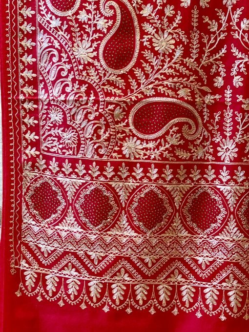 Nalki Embroidered Wool Shawl with Stonework - Red - Image 5