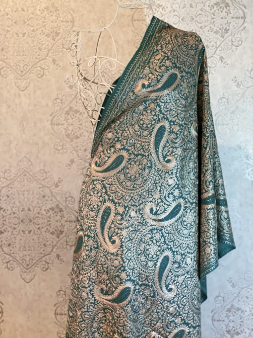 Nalki Embroidered Wool Shawl with Stonework - Green - Image 2