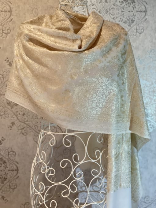 Nalki Embroidered Fine Wool Shawl - Cream