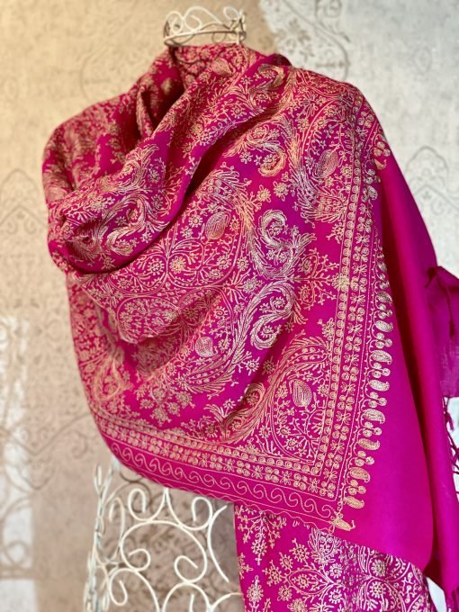 Nalki Embroidered Wool Shawl - Pink