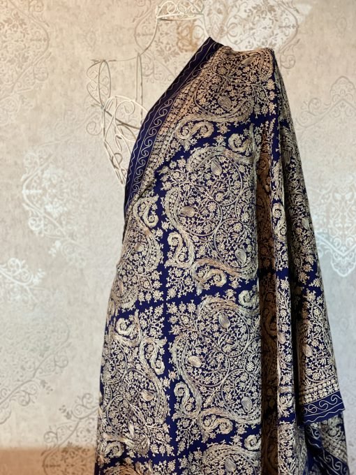 Nalki Embroidered Wool Shawl - Navy Blue - Image 2