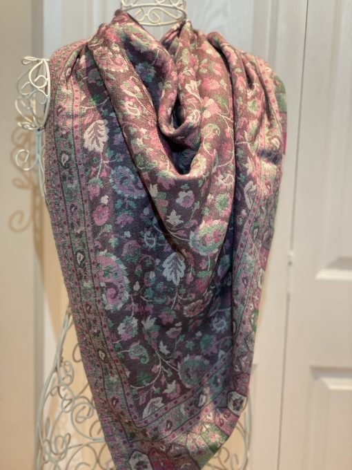 Soft Wool Reversible Stole Scarf - Purple/Cream