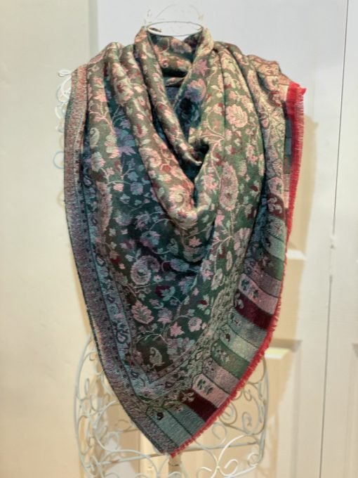 Soft Wool Reversible Stole Scarf - Green/Red