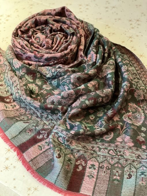 Soft Wool Reversible Stole Scarf - Green/Red - Image 7