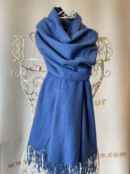 Wool Plain Shawl - Blue