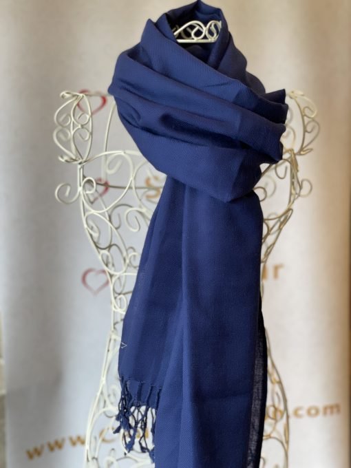 Wool Plain Shawl - Navy