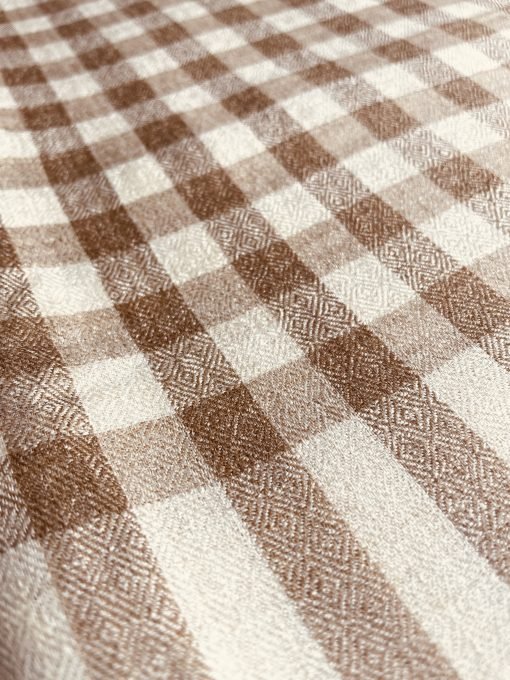 Woven Check Design Large Shawl (Lohi) Australian Merino Wool - Beige - Image 5