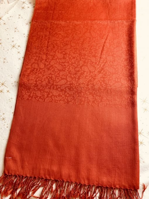 Wool Jacquard Self Printed Shawl - Burnt Orange - Image 4