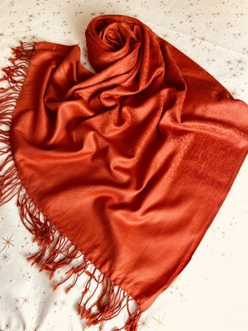 Wool Jacquard Self Printed Shawl - Burnt Orange - Image 6