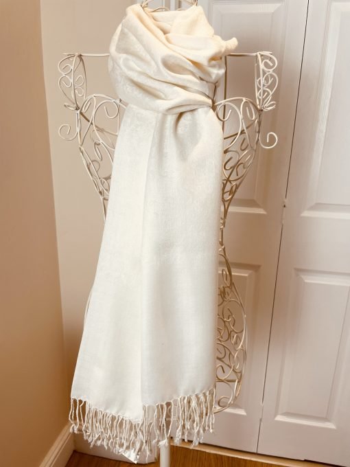 Wool Jacquard Self Printed Shawl - Cream