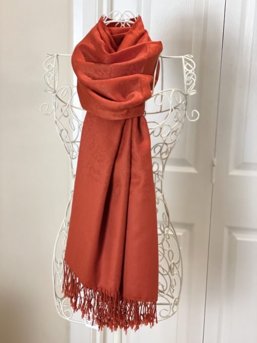 Wool Jacquard Self Printed Shawl - Burnt Orange