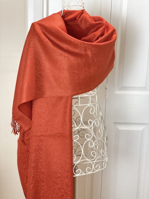 Wool Jacquard Self Printed Shawl - Burnt Orange - Image 2