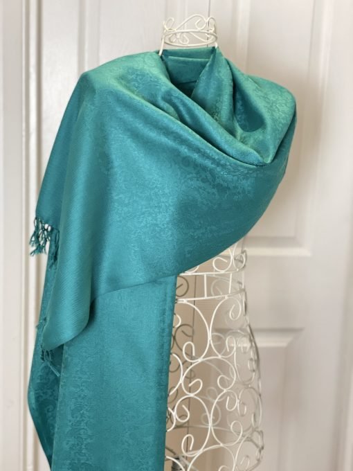 Wool Jacquard Self Printed Shawl - Turquoise - Image 2