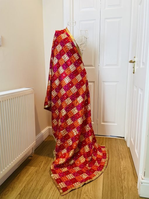 Heavy Multi Colour Phulkari with Stonework Chunni - Image 2