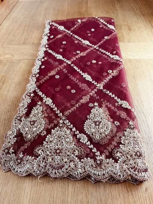 Vintage Heavy Embroidery Stone & Thila Net Chunni - Maroon