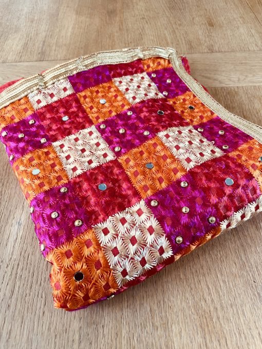 Heavy Multi Colour Phulkari with Stonework Chunni - Image 4